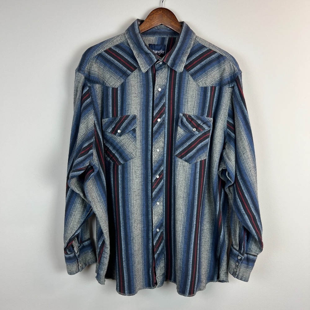 Vintage Wrangler Pearl Snap Shirt Mens 3X Big Striped Western Rodeo 90s Classic